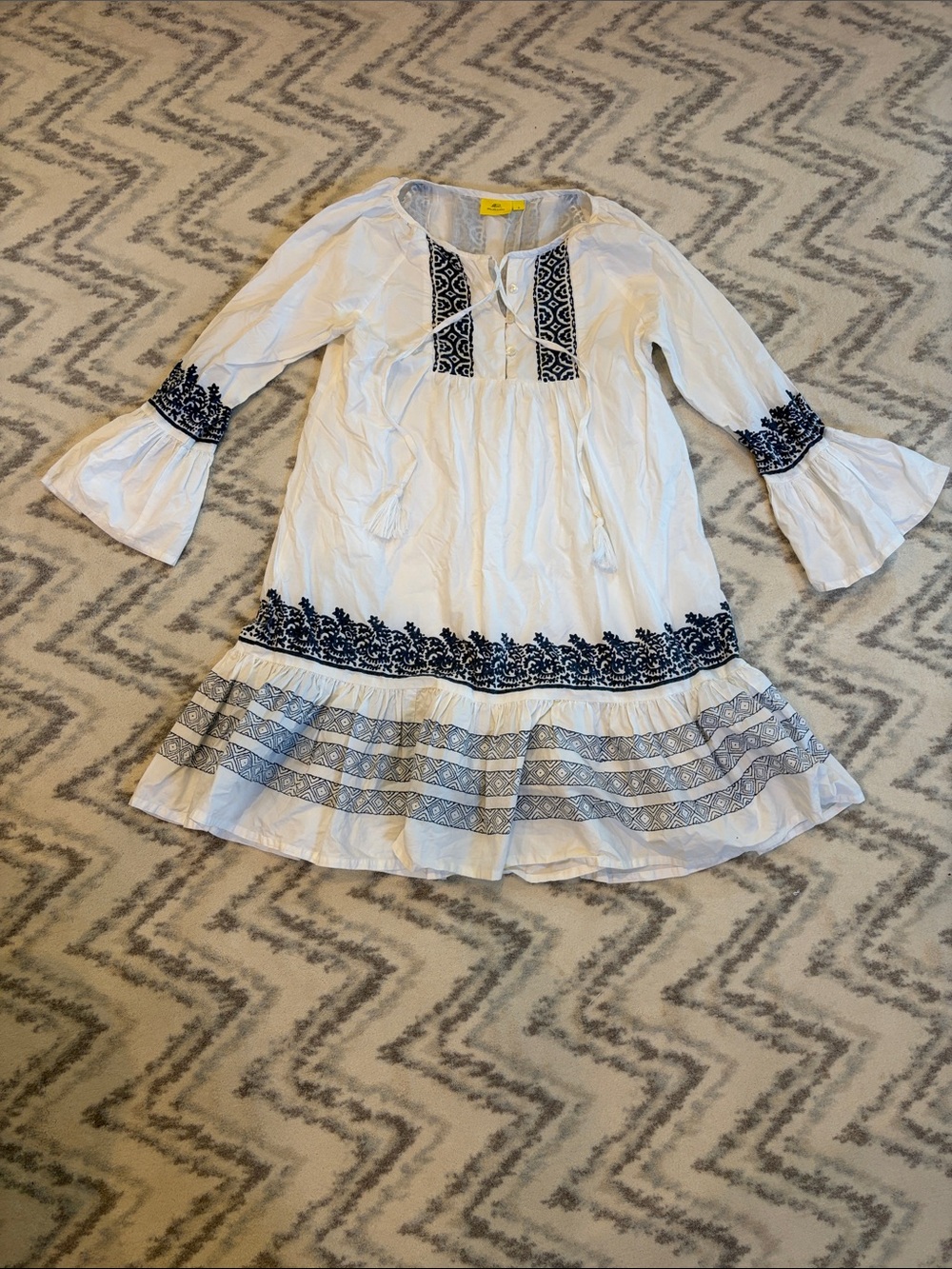 Roller Rabbit White Coverup Dress with Navy Print - Boho Tunic